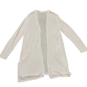 J Jill Pink Lightweight Longline Open Knit‎ Cardigan Sweater Open Front Linen LP